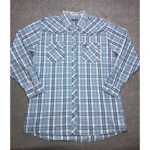 Cowboy Hardware LS Shirt Mens Large Blue Plaid Western Cowboy Pearl Snap Button‎